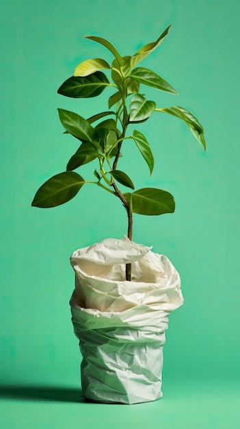 wrapping plant in paper in the style of environmental awareness World Environment Day