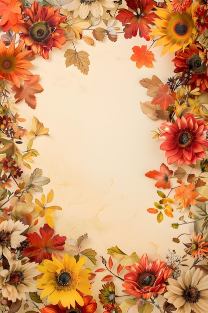 a wreath of autumn leaves and flowers with a white background