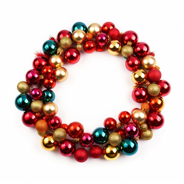 Photo a wreath of christmas balls with a circle of gold and red balls