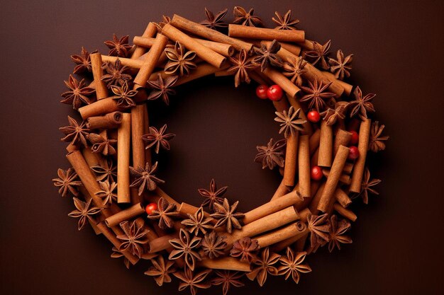 a wreath of cinnamon sticks with a wreath of cinnamon sticks.