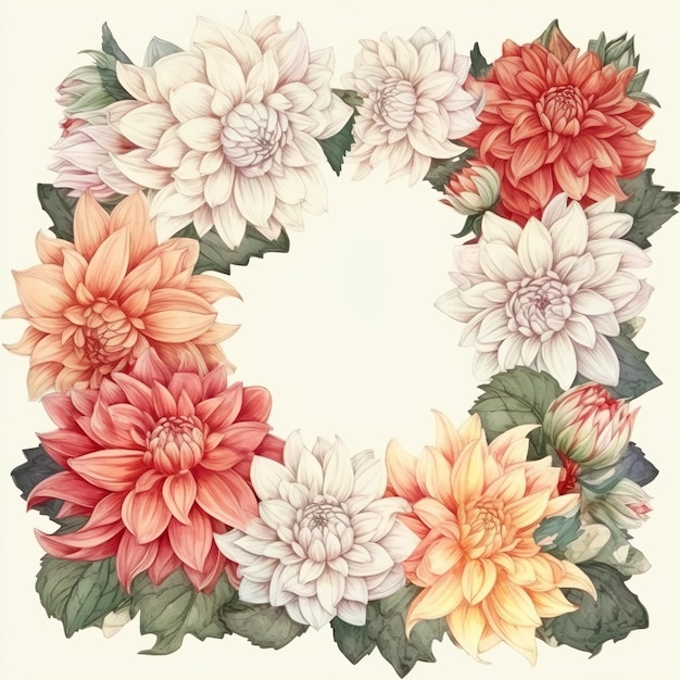 A wreath of dahlias is shown.