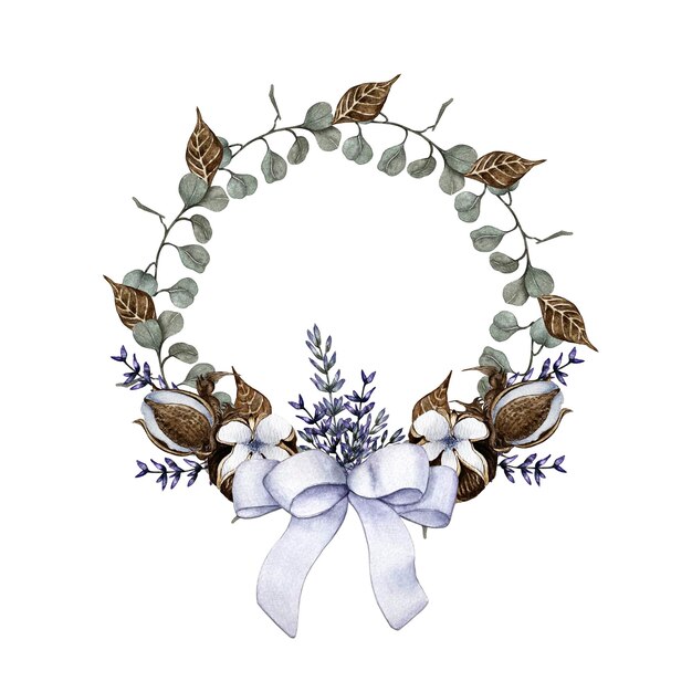 Wreath of eucalyptus cotton lavender