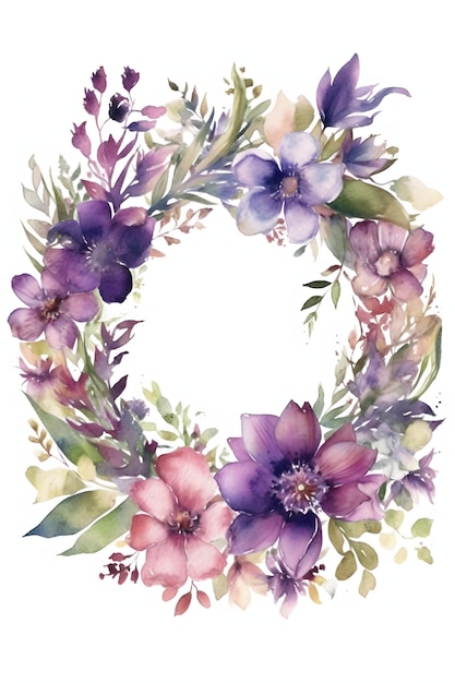 A wreath of flowers is made up of purple and purple flowers.