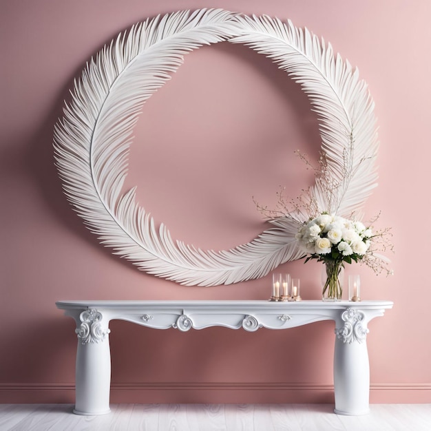 a wreath of flowers is on a wooden table