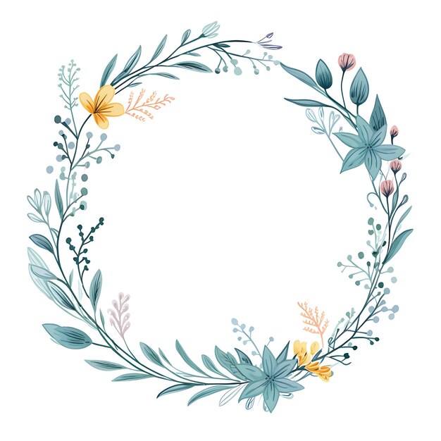 a wreath of flowers and leaves is displayed in a white background