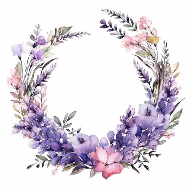 A wreath of flowers in purple and pink.