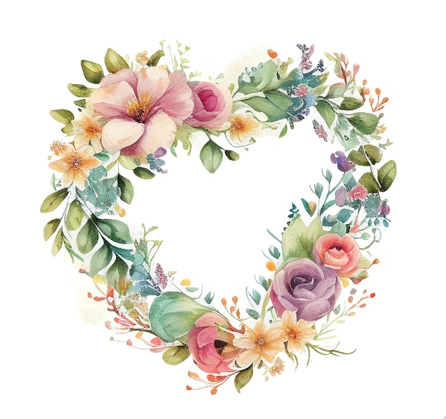 Wreath of flowers in the shape of a heart AI generated image