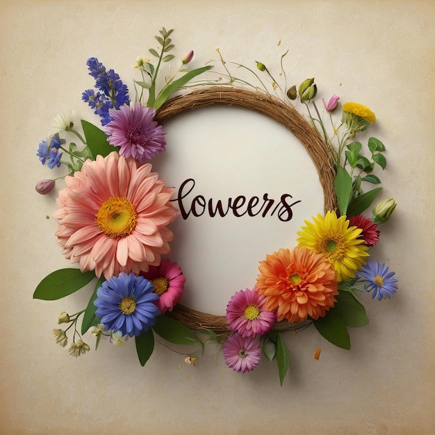 a wreath of flowers that says flowers on it