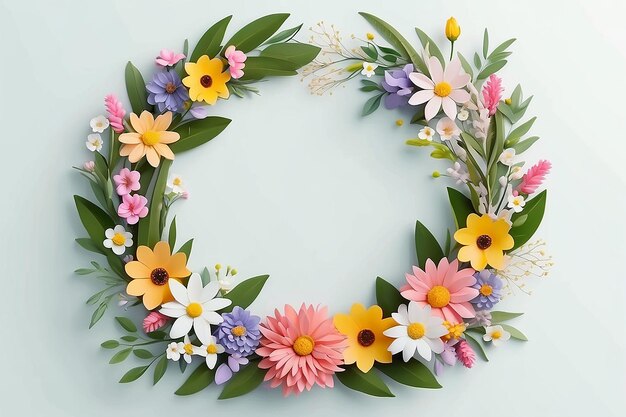 Photo wreath of flowers with hello spring