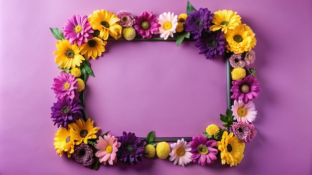 a wreath of flowers with a mirror on the wall