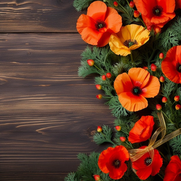 a wreath of flowers with a ribbon that says  poppies  on it