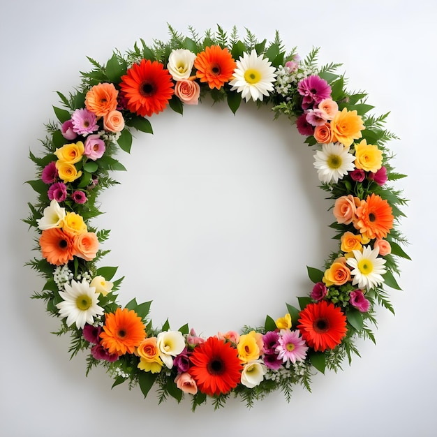 a wreath of flowers with a wreath on the top of it