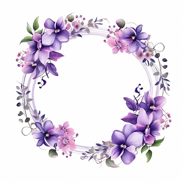 Wreath Frame illustration of Flowers with white background and Vector Style Design