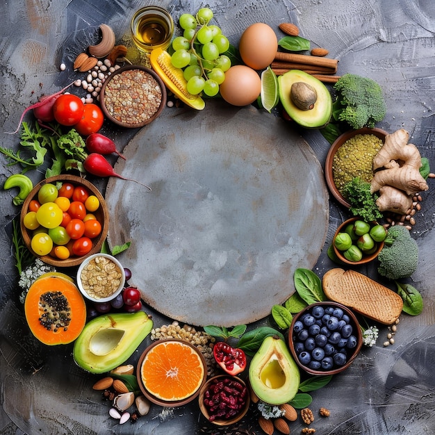 Photo a wreath of fruits and vegetables including avocado avocados avocados and avocados