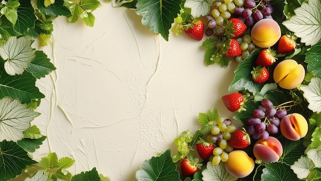 a wreath of grapes and berries with a white background