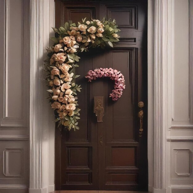 a wreath hangs on a door that says  welcome to the house