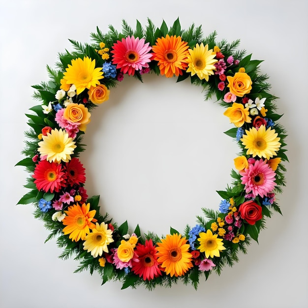 Photo a wreath made of flowers with a circle of flowers on it