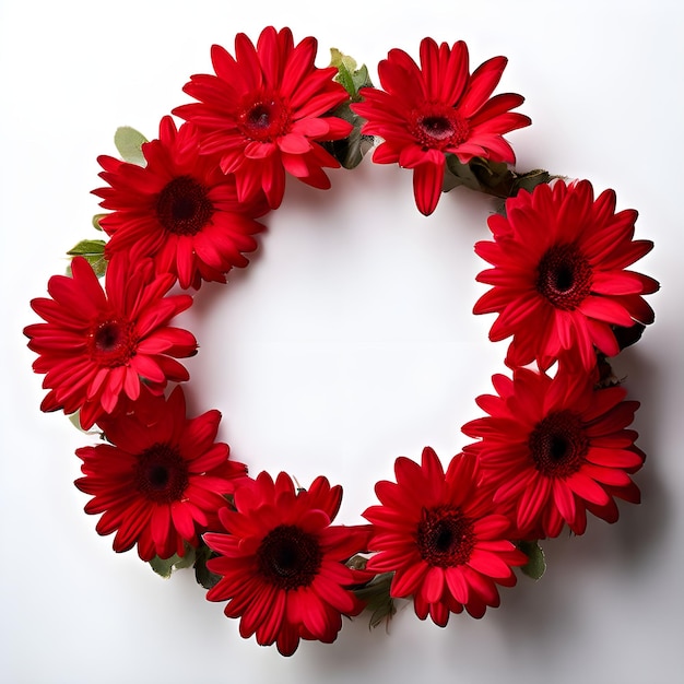 a wreath made of red flowers with a white background