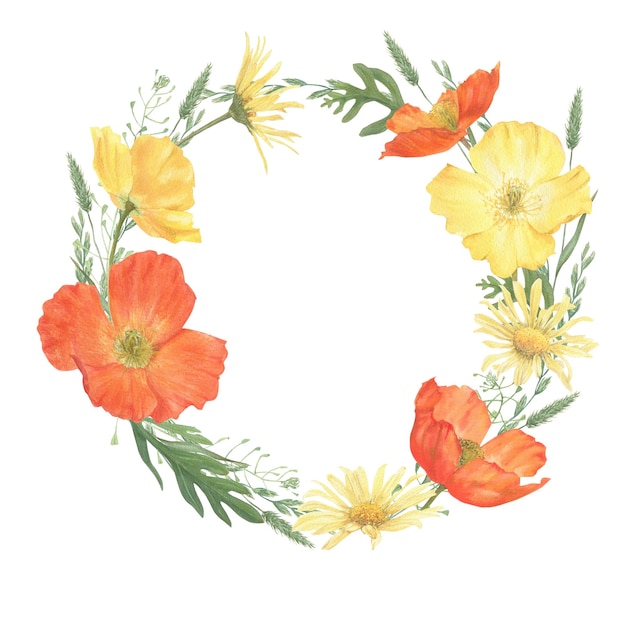 Wreath of watercolor flowers