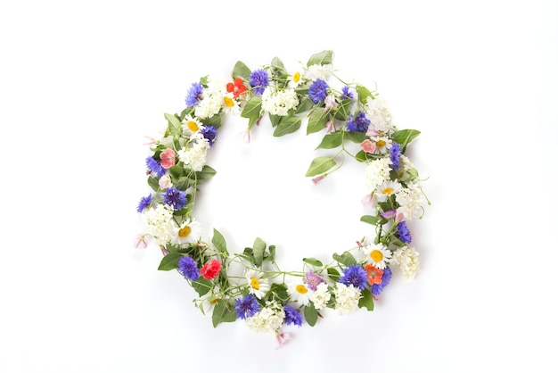 Wreath of wildflowers isolated on a white background