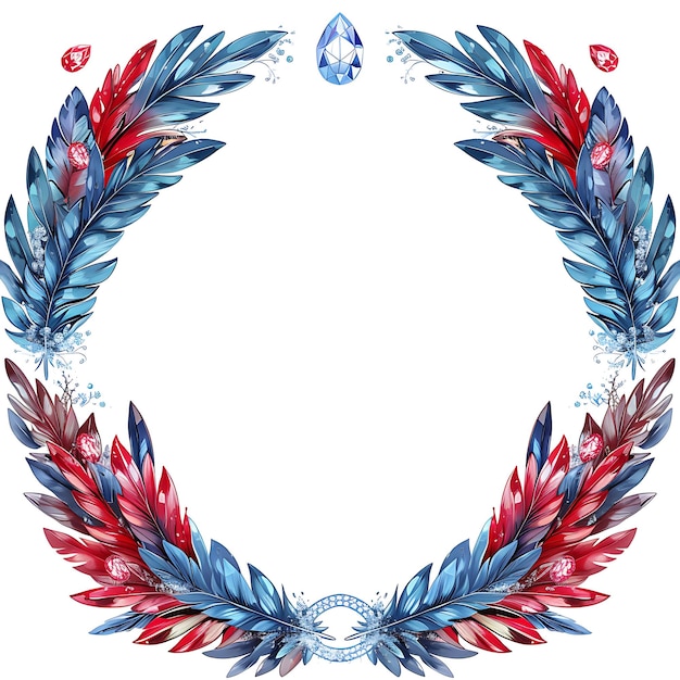 a wreath with a blue and red border and a diamond in the middle