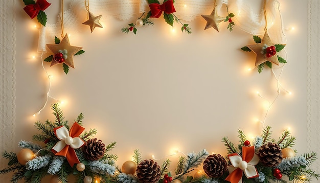 a wreath with a christmas tree and lights around it