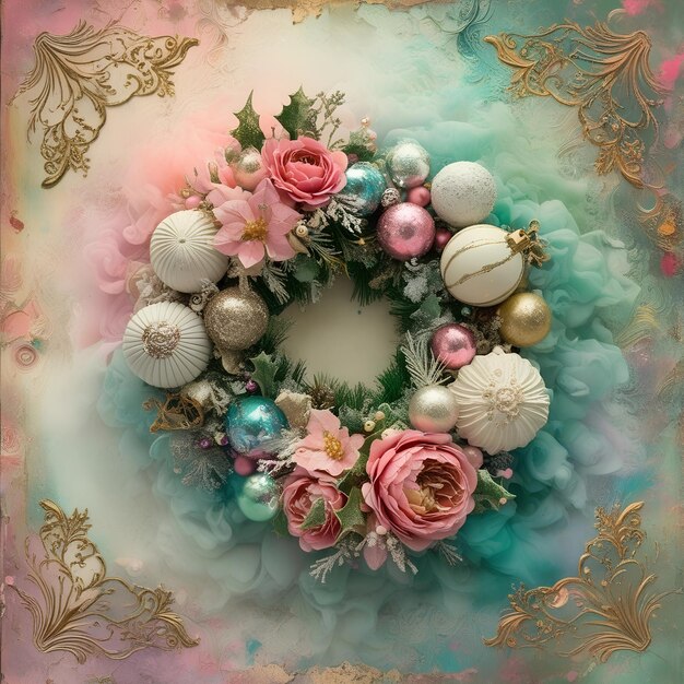 a wreath with flowers and butterflies on it