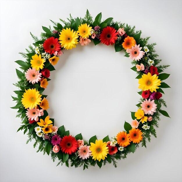 a wreath with flowers and a circle of the letter a on it