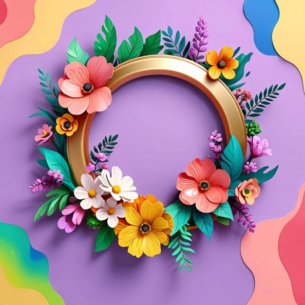 Photo a wreath with flowers and a frame with a butterfly on it