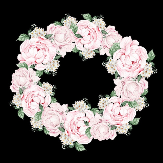 Wreath with peonies, can be used as greeting card, invitation card for wedding