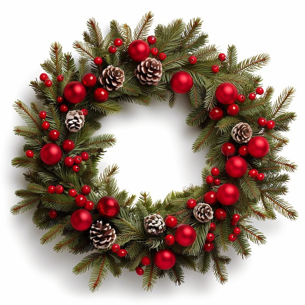 a wreath with pine cones and red berries on it