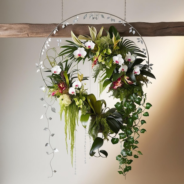 a wreath with a pineapple on it hangs on a wooden shelf