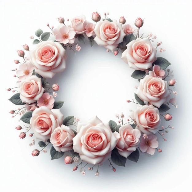 Photo a wreath with pink and white roses on a white background