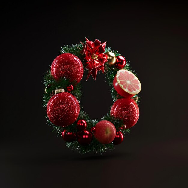 a wreath with a red bauble and a christmas tree on it