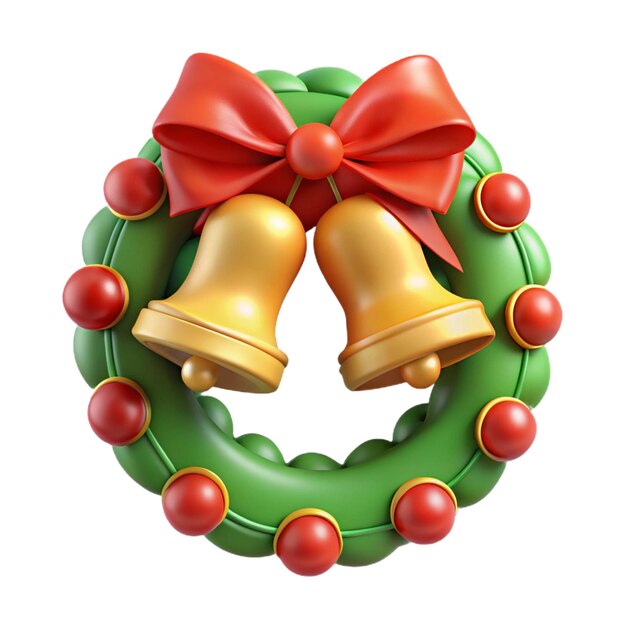 a wreath with a red bow and bells on it