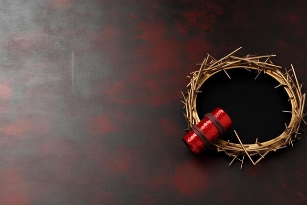 Photo a wreath with red candles and a crucifix on a table