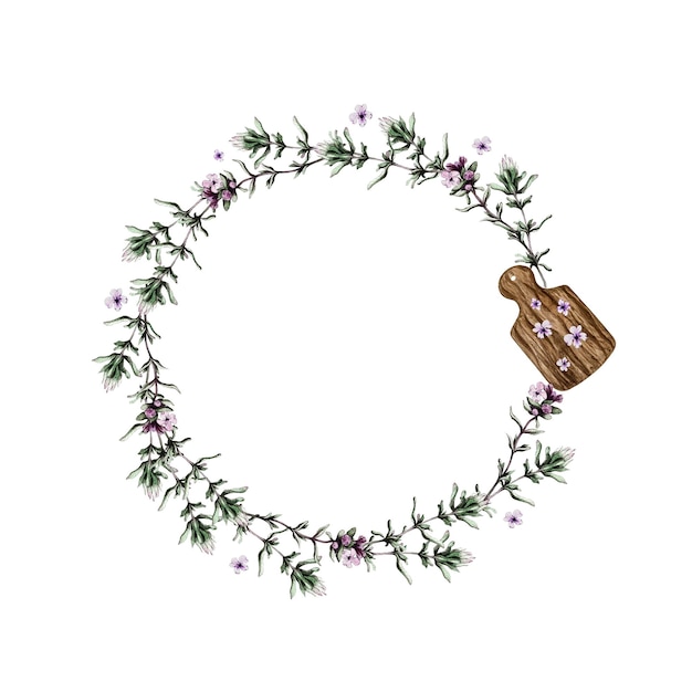 A wreath with a wooden board with a piece of wood with a wooden house on it