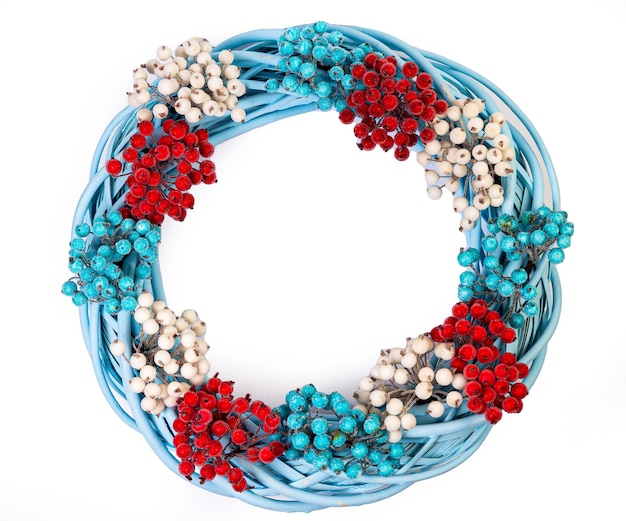 Wreath woven from the branches of the vine isolated Place for text