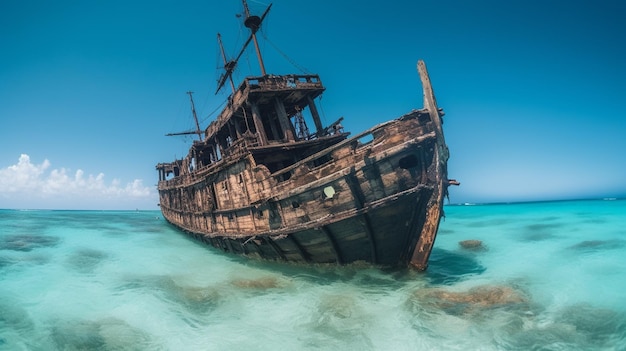 Wrecked pirate ship on sea bottom 1