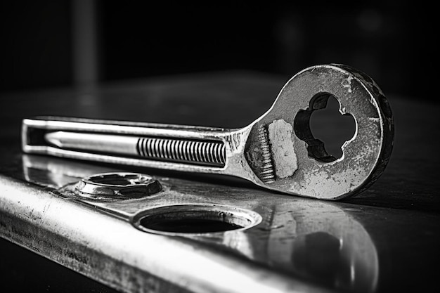 Photo wrench resting on a steel table