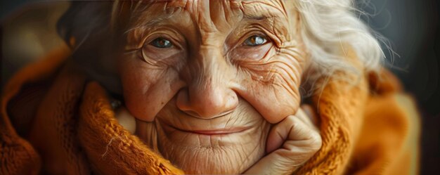 A wrinkled face etched with laughter lines radiating kindness and warmth