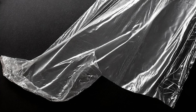 Photo wrinkled plastic wrap texture on a black background