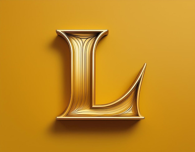 Photo write a golden l letter logo on yellow background minimal aesthetics