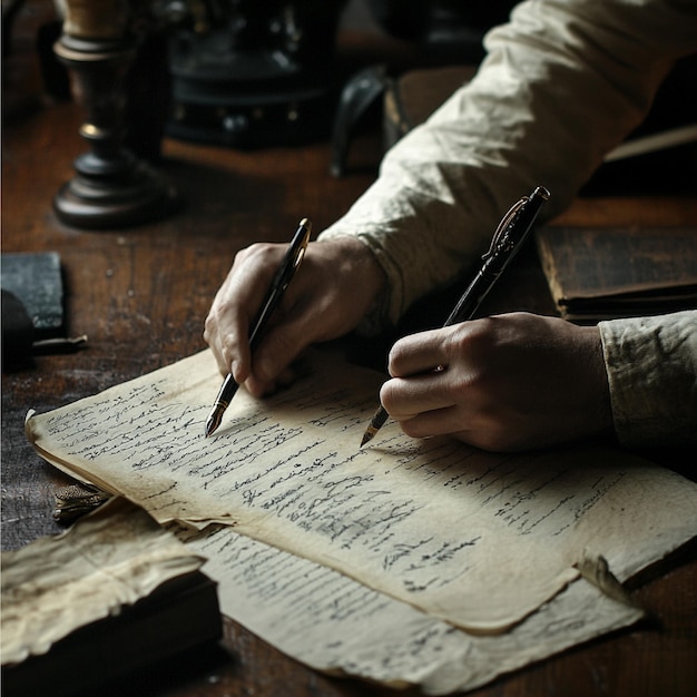 Photo a writer researching historical or cultural elements to incorporate accurately into the script