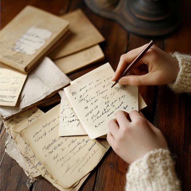 Photo writing and mailing handwritten letters or postcards to each other