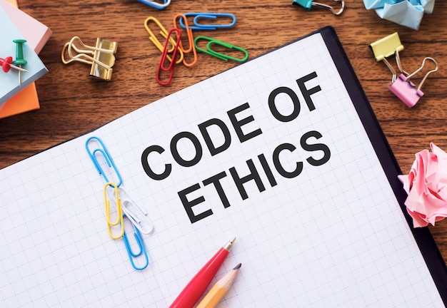 Writing note showing Code Of Ethics. Business showcasing Moral Rules Ethical Integrity Honesty Good procedure