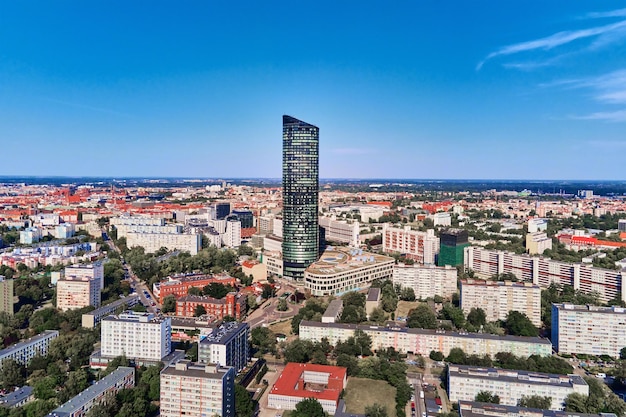 Wroclaw cityscape with Sky Tower skyscraper aerial view