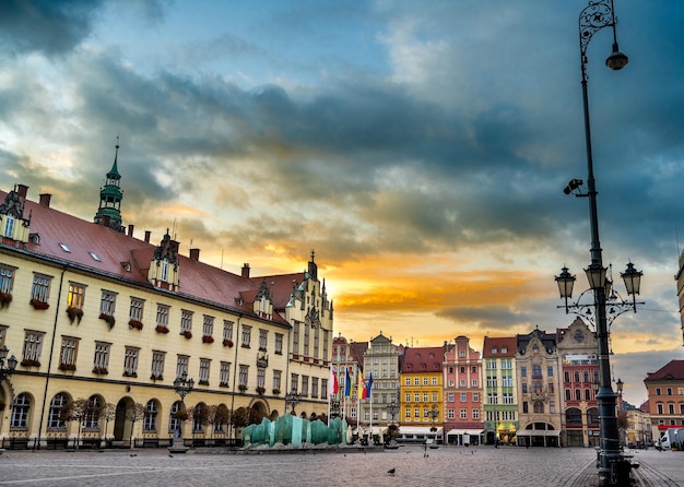 Wroclaw market square full of old colorful tenement houses