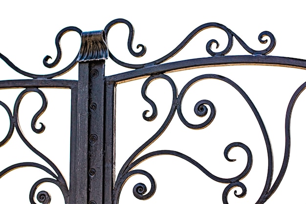 Photo wrought-iron gates, ornamental forging, forged elements close-up.