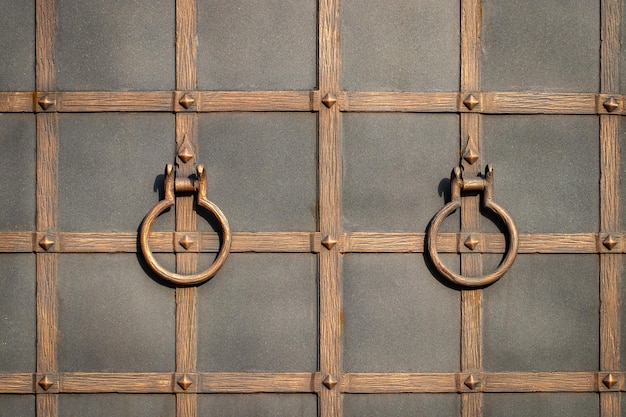 Wrought-iron gates, ornamental forging, forged elements close-up.